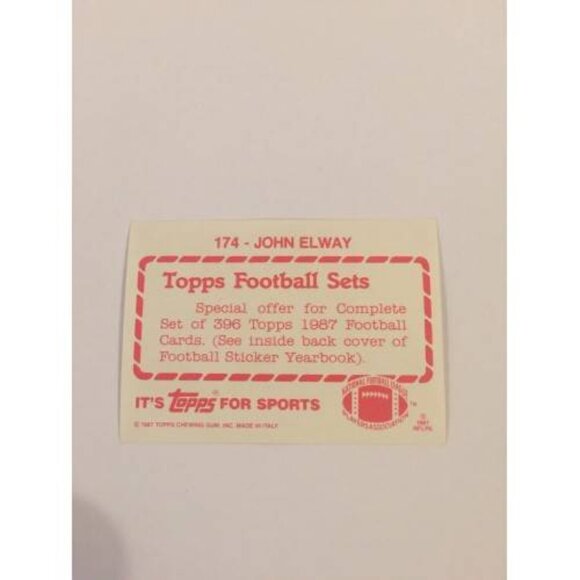1987 Topps Album Stickers #174 John Elway Denver Broncos (MISC1) - Picture 2 of 2